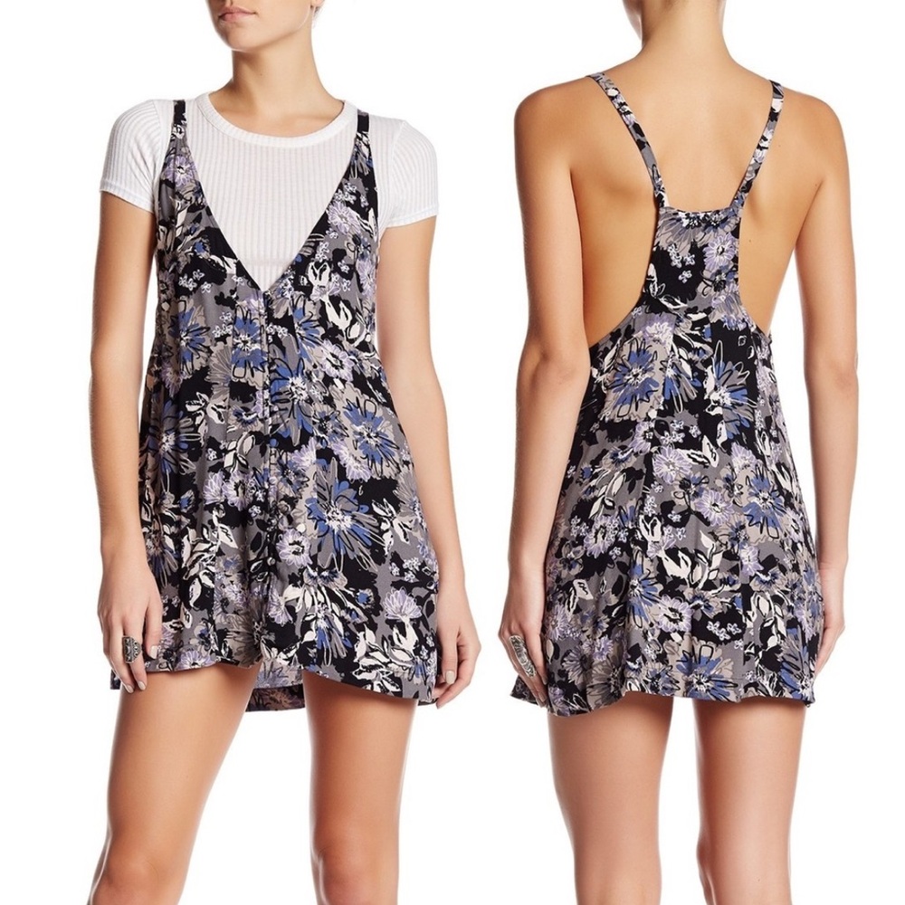 Free People sz 8 Black Combo Jump & Jive Floral Button-Down Mini Dress $108 - Picture 2 of 7